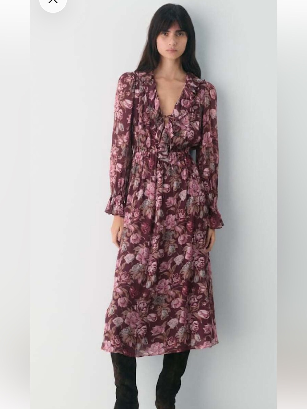 Aritzia Wilfred Brontë Floral Midi Dress Burgundy Size Large- EUC